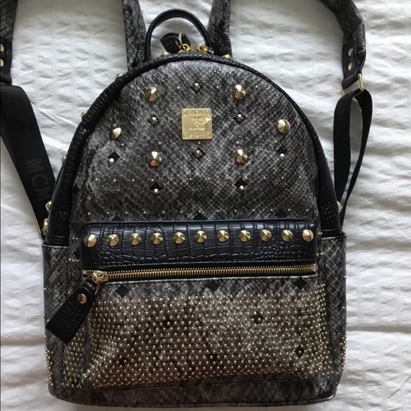 MCM Handbags - MCM Snakeskin Studded Backpack